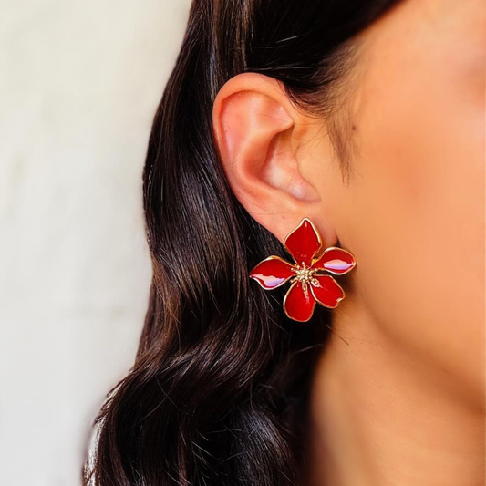 Kolczyki Czerwony Kwiat z Emalią